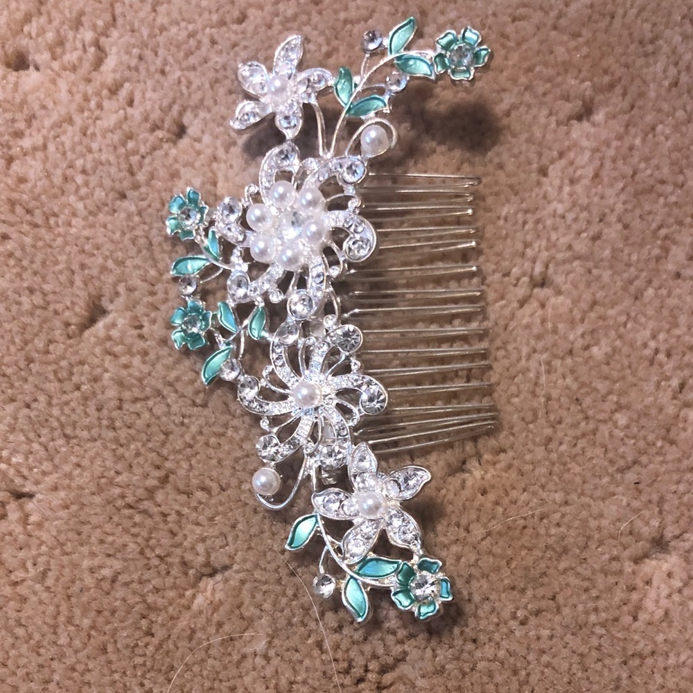 FREE ADD-ON Faux Silver Diamond Emerald Pearl Comb Hairpiece for Formal Events